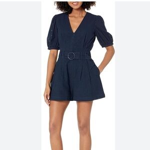 Club Monaco Belted Puff Sleeve Eyelet Romper Size 2